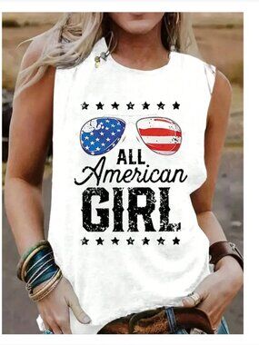 Women's Large America USA 4th July Sleeveless Graphic Tee Tank Top Graphic